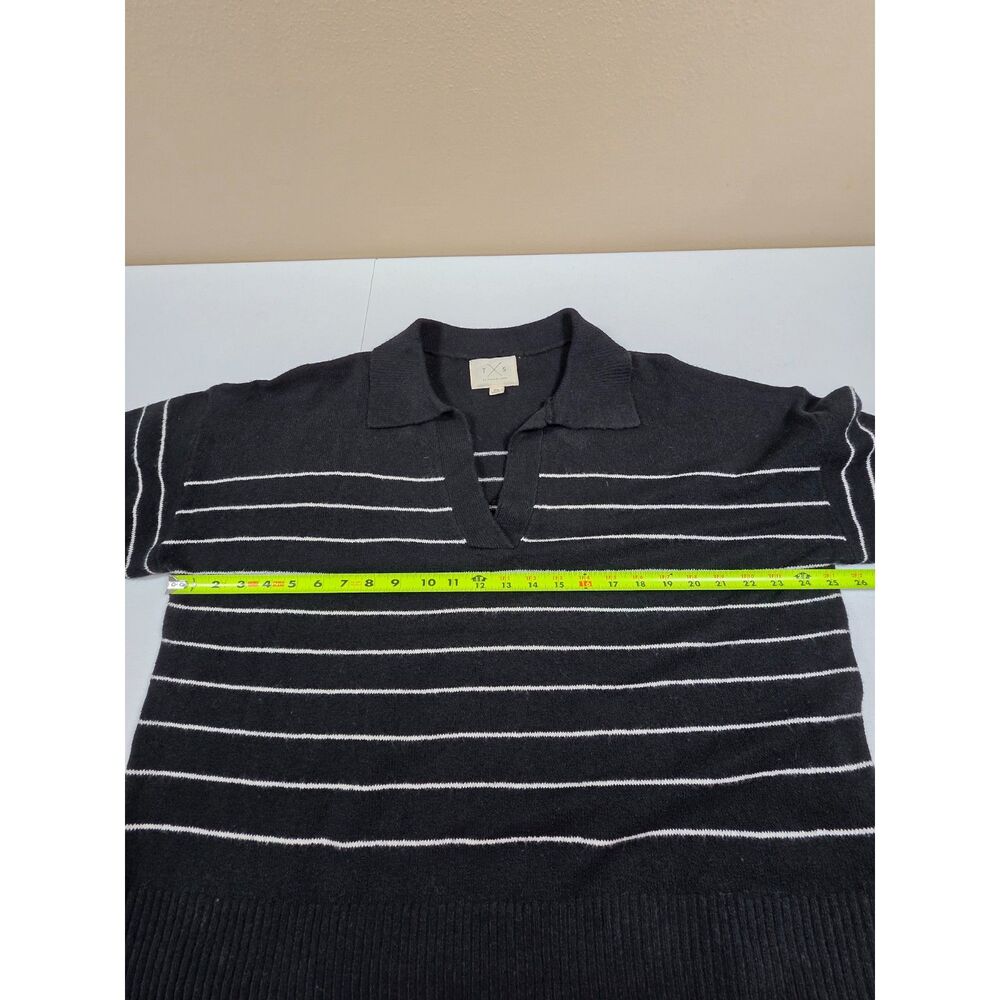 Thread & Supply Black White Striped Collared Sweater 2X Plus Preppy Coastal - Picture 6 of 8